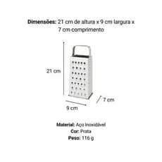 Ralador Multifuncoes Aco Inox 21cm Fatiador Ralador Queijo Legumes