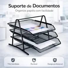 Organizador De Documentos A4 Escritório 3 Bandejas Metal Porta Papel Arquivo Mesa Organizador De Mesa Preto Multiuso