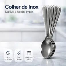 Conjunto 6 Colheres Inox Angra Talheres Resistente Cozinha Mesa Jantar Sobremesa Prático Durável Elegante dia a dia