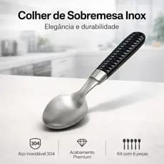 Kit 6 Colheres Sobremesa Inox Preto Talher Aço Inoxidável Resistente Design Moderno Elegante Mesa Posta Premium