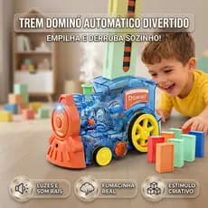 Brinquedo Trem Educativo Infantil Automático Luz Música Fumaça 80 Peças Domino Criança Presente