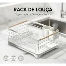 Escorredor de Louças com Porta Talheres Base Coletora Organizador Cozinha Compacto Resistente