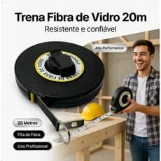 Trena Métrica 20M Fibra Vidro Profissional Precisão Engenheiro Obra Arquitetura Preta Top