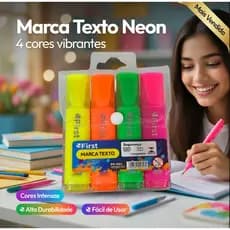 Kit Marca Texto 4 Cores Neon Fluorescente Rosa Amarelo Verde Laranja Escolar Estudo Escritório