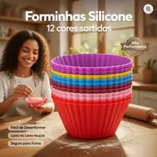 Kit 12 Formas Silicone Cupcake Muffin Antiaderente Forno Freezer Reutilizavel Sortidas Top