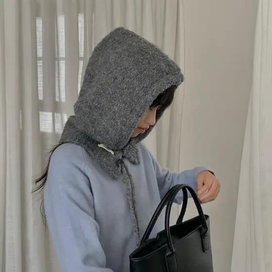 Chapéu e cachecol decorativos de estilo coreano para mulheres, gorro de lã tricotado com capuz para proteger as orelhas