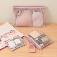 Bolsa de Maquiagem Decorativa de Dupla Camada, Bolsa de Armazenamento em Malha com Zíper, Acessório Portátil para Viagem