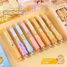 Conjunto de 4 canetas de gel com desenhos de capivara fofas, canetas de gel de secagem rápida para estudantes e crianças