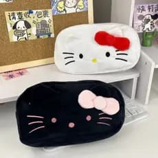 Estojo de Lápis de Pelúcia Sanrio Hello Kitty, Bolsa de Maquiagem de Grande Capacidade Kt Cat