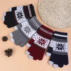 Luvas de Inverno Quentes de Tricô com Bordado de Floco de Neve, Luvas Touchscreen da Moda, Presente de Ano Novo para Mul