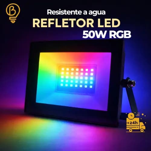 Refletor LED Slim RGB 50W 220V IP65 | À Prova d’Água • Luz Colorida • Área Externa e Interna