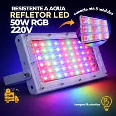 Refletor LED Modulado 50W IP67 BIVOLT | Branco, Verde, Azul, Amarelo ou RGB • Uso Externo