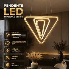 Luminária Pendente LED Triângulo 144W Champanhe | Luz Quente 3000K • Design Moderno Interno