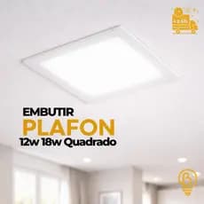 Plafon LED de Embutir Slim Quadrado Branco 12W a 18W Bivolt – Corpo em Alumínio Moderno