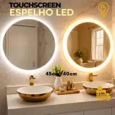 Espelho Redondo com LED 26W 40cm e 45cm Bivolt 4000K | Touch Screen | Moderno para Banheiro e Penteadeira