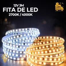 Fita LED 180 LEDs/m 12V 3m 18W/m IP20 IRC80 | 2700K ou 4000K • Alta Luminosidade