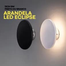 Arandela LED Eclipse Slim 6W Sobrepor 13cm | Alumínio Branco ou Preto | Luz Amarela Bivolt | Moderna Decorativa