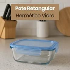 Pote Hermético Retangular Vidro 370ml Vedação Segura Armazenamento Resistente Cozinha