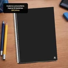 Caderno Escolar Universitário Espiral 20 Disciplinas 280 Folhas Resistente Preto