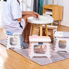 Banqueta Dobrável Infantil Banco Plástico Escadinha Degrau Criança Estudar Senta Escova Dente Altura