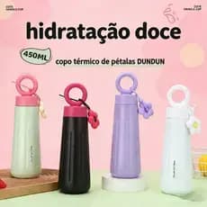 Garrafa térmica de Aço lnoxi com Alça e Chaveiro de Flor 450ml A00011