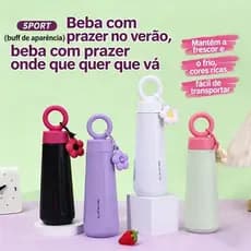 Garrafa Térmica Inox 500ml Parede Dupla a Vácuo Grande Mantém Gelado 10h e Quente 8h Com Alça Esportiva