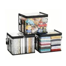 Conjunto de 3 bolsas organizadoras para livros, em PVC, à prova de poeira e com alças, 38*32*24 cm, pretas.