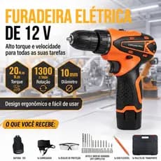 SOLID DOCTOR Furadeira Parafusadeira 12V Furadeira sem Fio 2 Baterias 20NM 24 Peças 2 Baterias