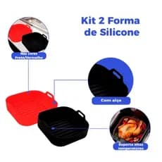 Kit 2 Formas de Silicone Quadrada 16x16cm Assadeira Air Fryer e Forno Forma para Fritadeira Elétrica com Alça