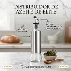 Kit Galheteiros Porta Azeite e Vinagre de Vidro Premium e Aço Inox com Dosador 300ml