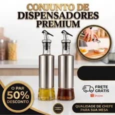 Kit 2 Galheteiros Porta Azeite Vinagre E Óleo Com Dosador Inox 300 ML