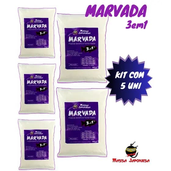 KIT c/5 massa MARVADA  3em1 400g  massa japonesa p/ pesca super atrativa para uso em pesqueiro/lagos
