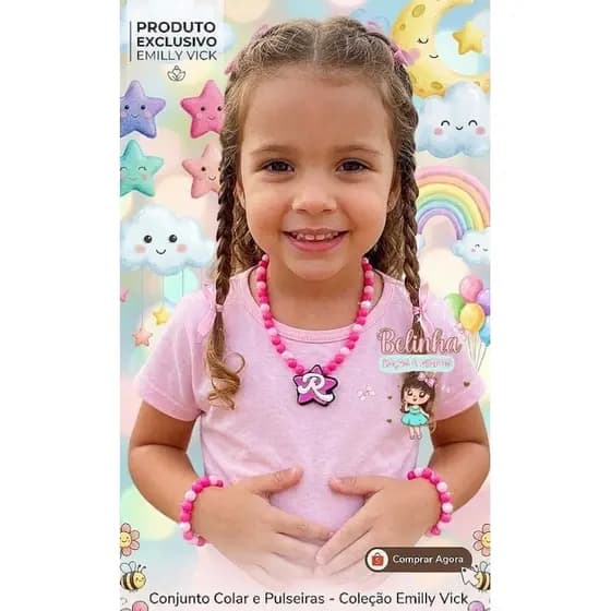 Kit Colar + Pulseirinhas Emilly Vick Infantil – Acessório Delicado Princesa para Criança