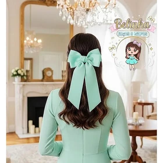 Laço Verde Luxo Maxi Laço Grande Elegante com Fita Longa para | Adulto e Infantil | Acessório Sofisticado Festas  Fotos