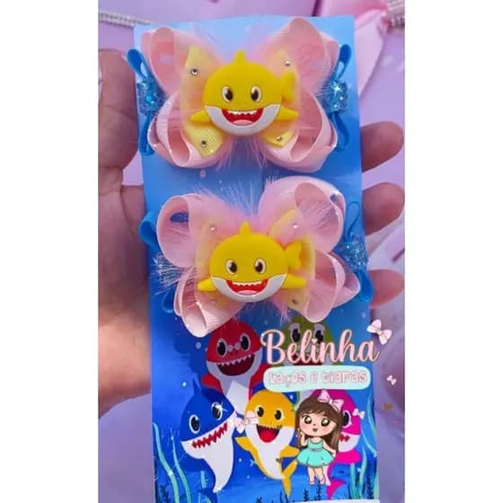 Par de Laços Baby Shark para Bebê e Infantil – Lacinho Boutique Temático no Bico de Pato