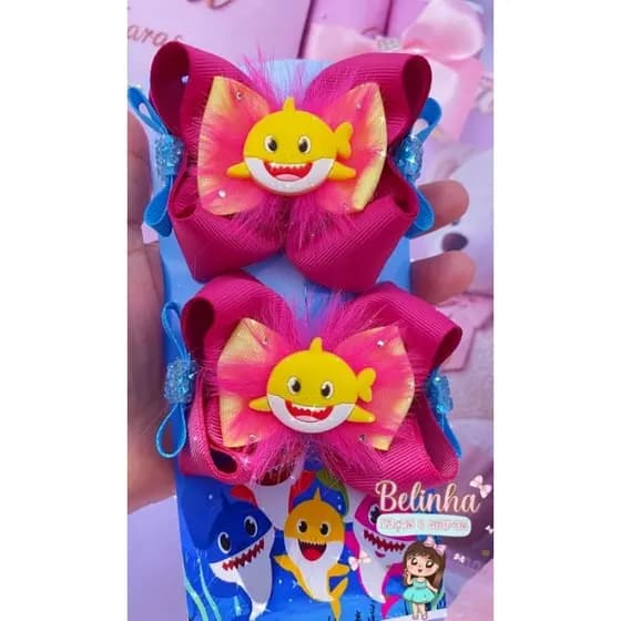 Par de Laços Baby Shark para Bebê e Infantil – Lacinho Boutique Temático no Bico de Pato