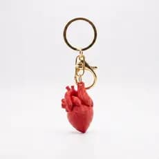Chaveiro Coração Anatômico 3D Médico Cardiologista Medicina Fecho Lagosta Dourado Argola 30mm