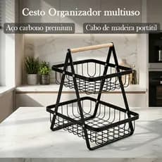 Fruteira de Mesa Aramada 2  Andares Organizador Multiuso Cesta de Frutas Legumes Cozinha