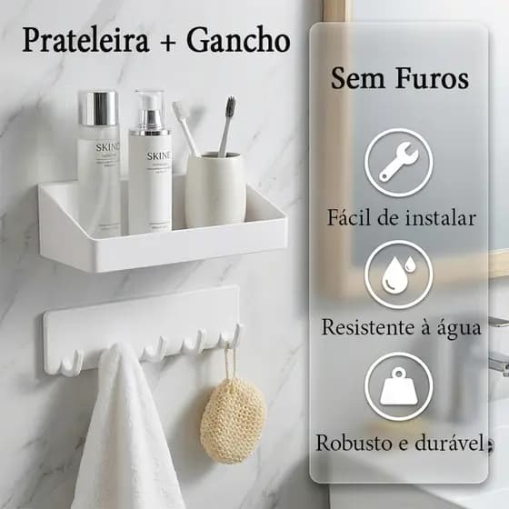 Prateleira de armazenamento com ganchos Cozinha Banheiro Prateleiras Sem Furo suporte de parede