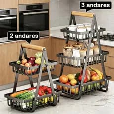 Cesta de frutas e  Legumes de mesa de Organizador Multiuso fio de metal portátil Luxo Premium 2 - 3 Andares