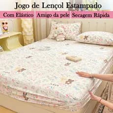Jogo de Lençol com Elástico de Estampado 100% Algodão lavado Fronha —Estampadas Sortidas e Tamanhos