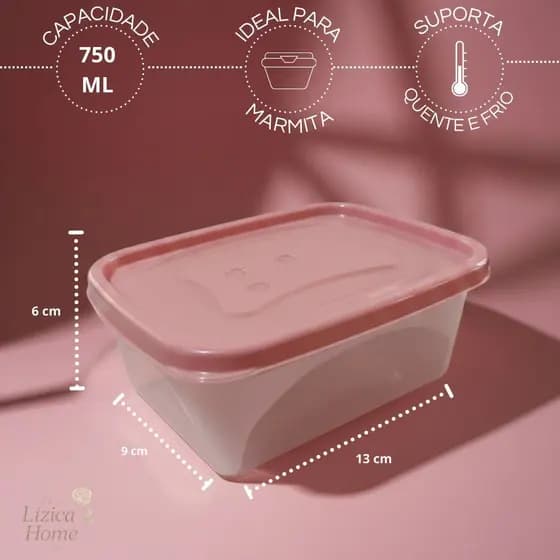 Kit 3/6 Potes Herméticos Jaguar 750ml | Pote Plástico para Marmita e Organização | Cor: rosa