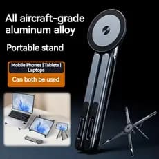 Suporte Portátil Multifuncional 4 em 1 de Alumínio Para Celular Tablet Notebook com Retenção Magnética Bastão de Selfie