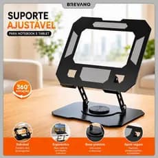 Suporte Ajustável para Notebook/ Laptop com Base Giratória de 360° Estrutura Reforçada e Estável