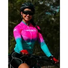 Camisa Ciclismo Feminina Cabani Nitro Rosa Manga Longa