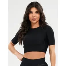 Cropped Esportivo Manga Curta Savancini Moving Preto Uv50+
