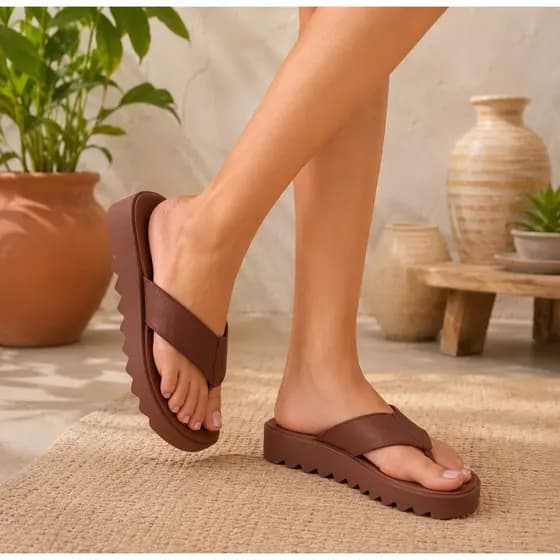 Sandália Plataforma Feminina Casual Solado Tratorado Confortável Premium