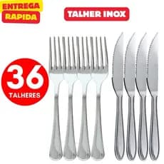 Jogo de Talher Inox 36 ou 24 Peças Alta Qualidade 18 Garfos 18 Facas Restaurante Buffet Lanchonete