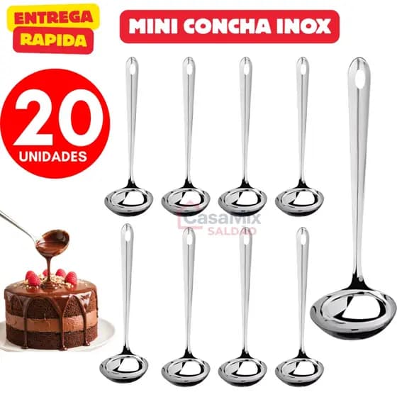 Kit 20 Mini Concha Para Servir Molhos Caldos Caldas Farofa Vinagrete Utensilio Aço Inoxidavel