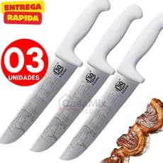 Conjunto 03 02 ou 01 Faca Churrascaria Açougueiro 8 Polegadas Aço Inox Alta Qualidade Resistente Afiada
